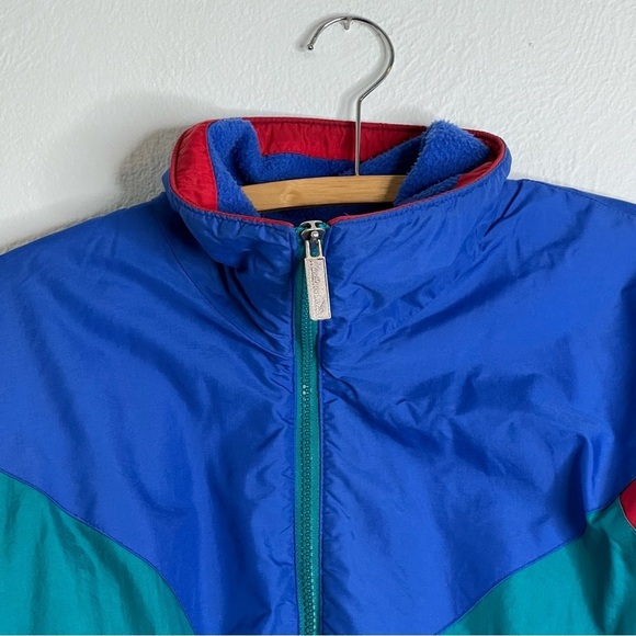 Vintage Men's Green Blue Red Long Sleeve Zip Up Front Windbreaker Jacket Size L - Picture 3 of 10